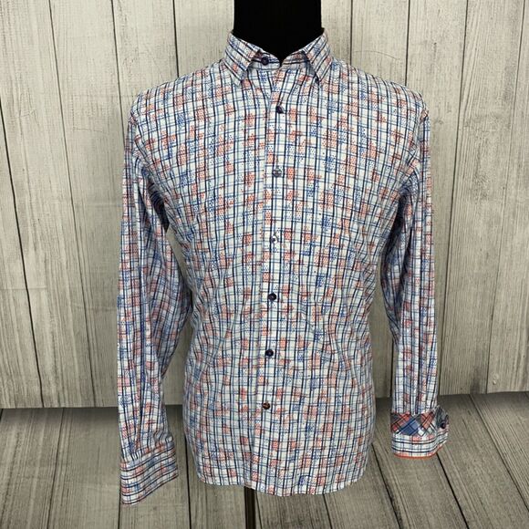 Visconti Black Men's XL Multicolor Contrast Cuff Long Sleeve Button-Front Shirt - Picture 2 of 7